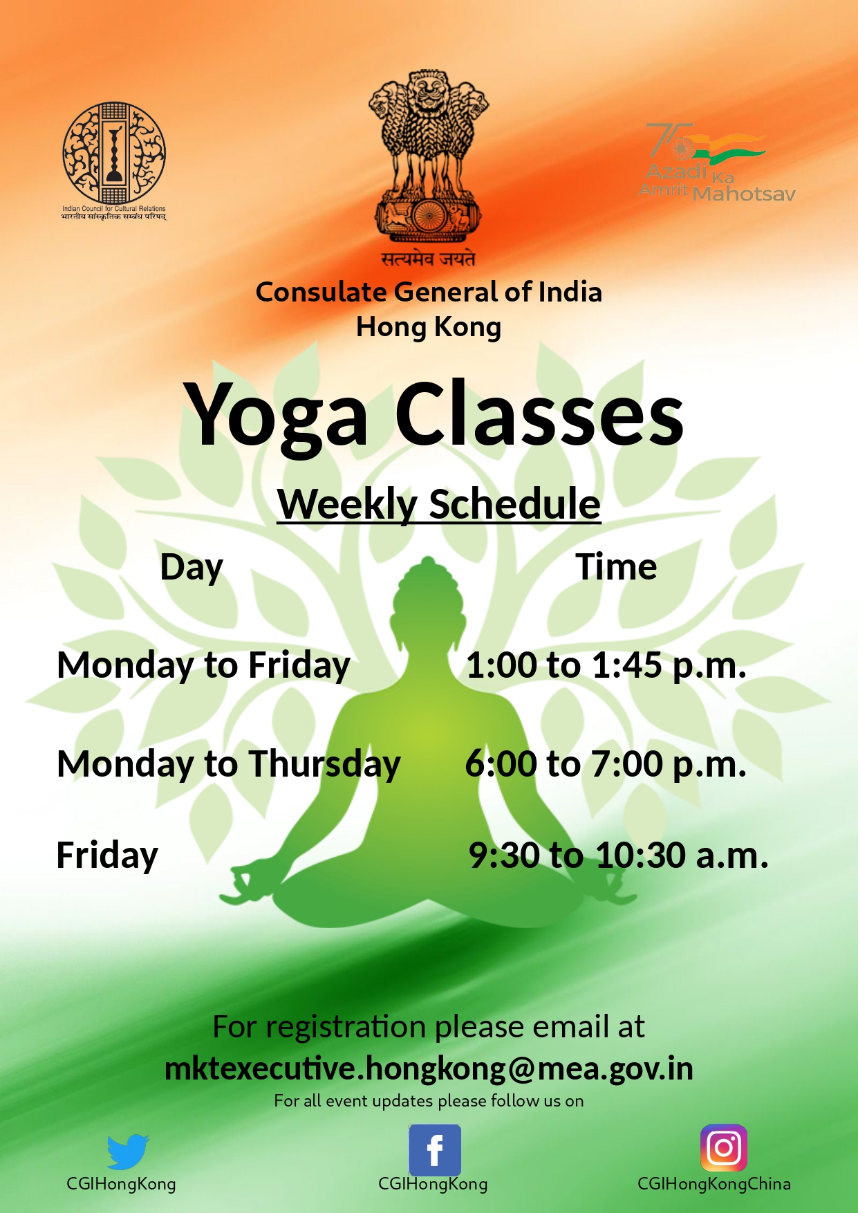 New Yoga class schedule